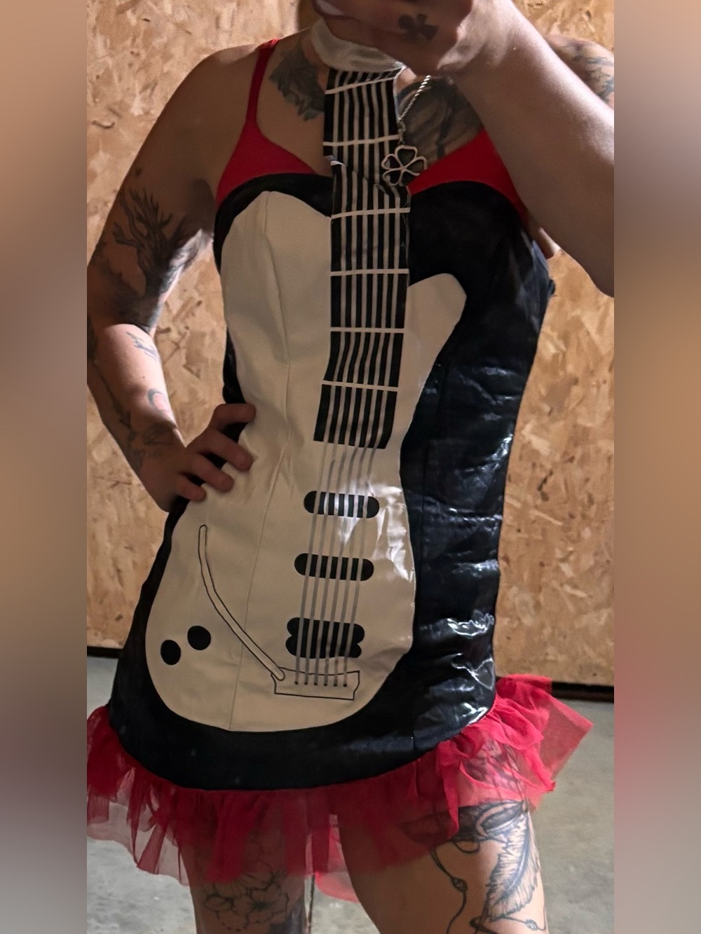 Women’s Rock Guitar Costume Dress in Black, White & Red